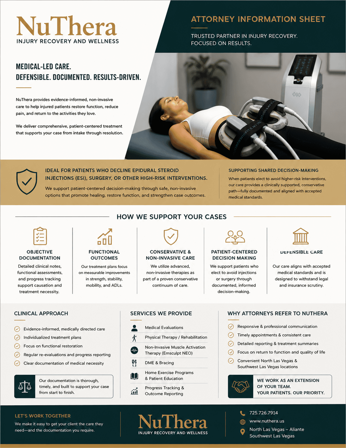 EmSculpt Neo neuromuscular rehabilitation device with paddle applicators positioned on a patient's abdomen during a clinical treatment session at NuThera in Las Vegas