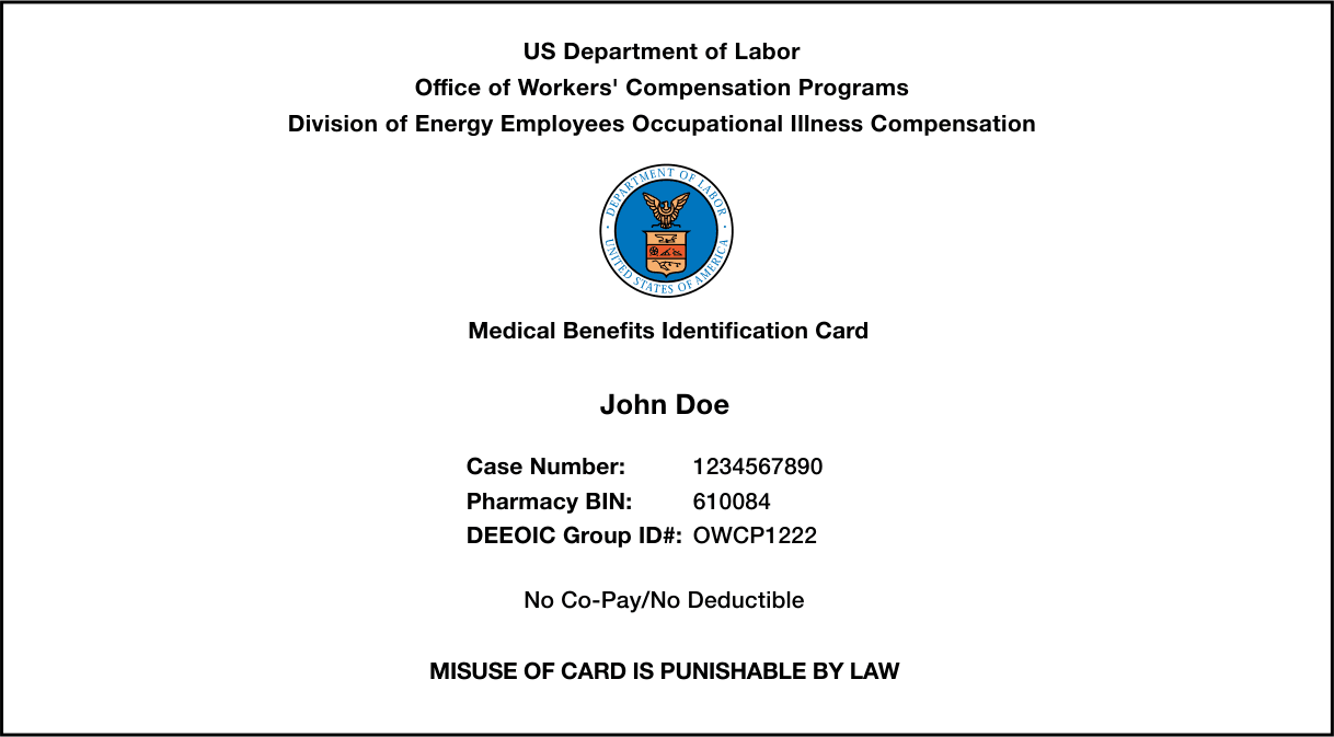 Sample DOL white card showing fictional John Doe information